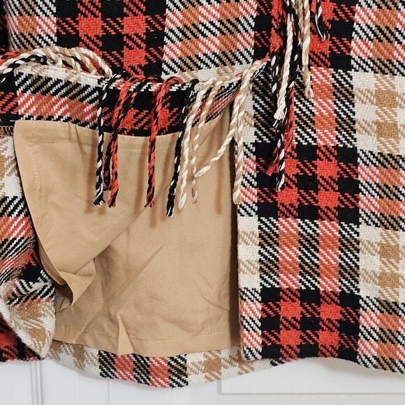 Talbots Fringe Faux Wrap Wool Blend Skirt Tartan Plaid 18 Orange Brown Autumn - Picture 4 of 8